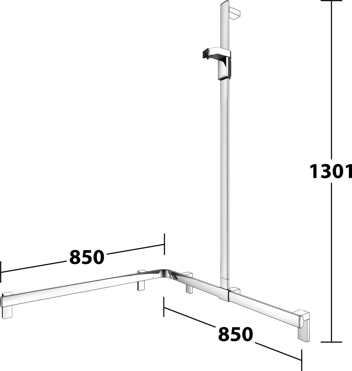KEUCO AXESS Duschhandlauf 850 mm rechts mit Brausestange, silber-eloxiert