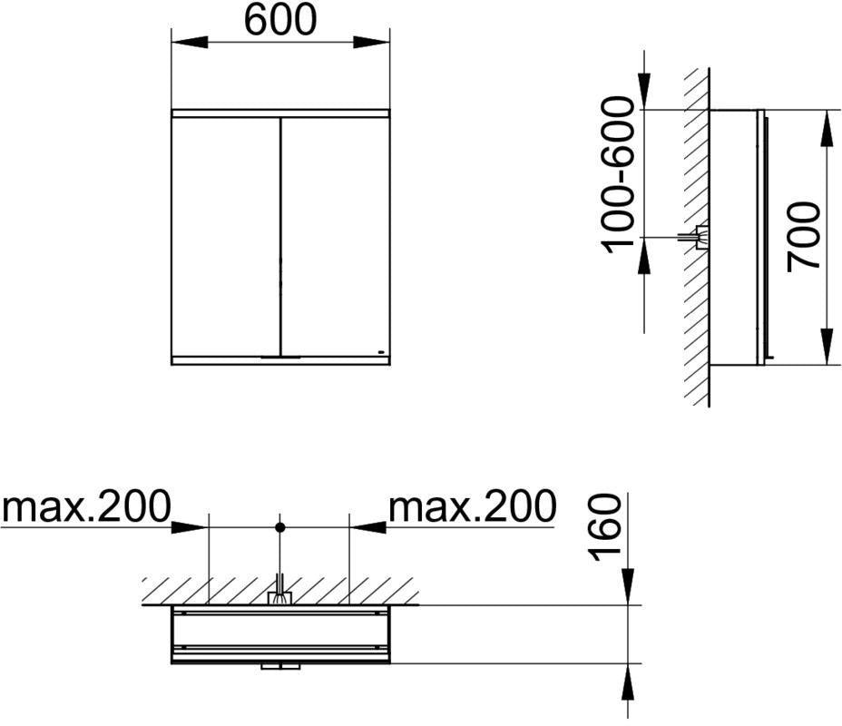 KEUCO Royal Modular 2.0 Spiegelschrank 600 mm, unbeleuchtet, Wandvorbau, silber-eloxiert