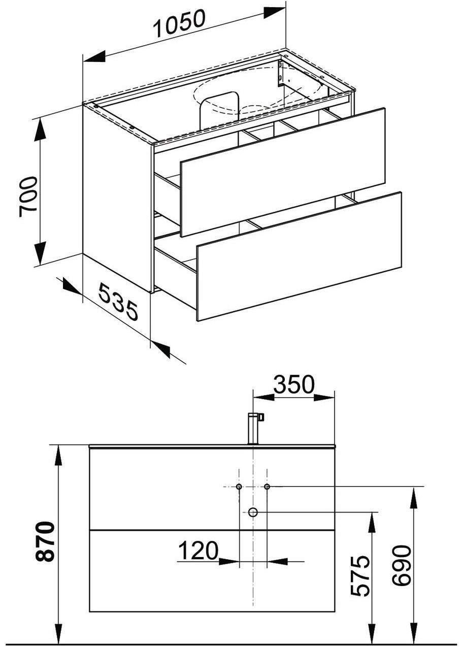 KEUCO Edition 11 Waschtischunterbau 1050 mm anthrazit Glas mit 2 Auszügen