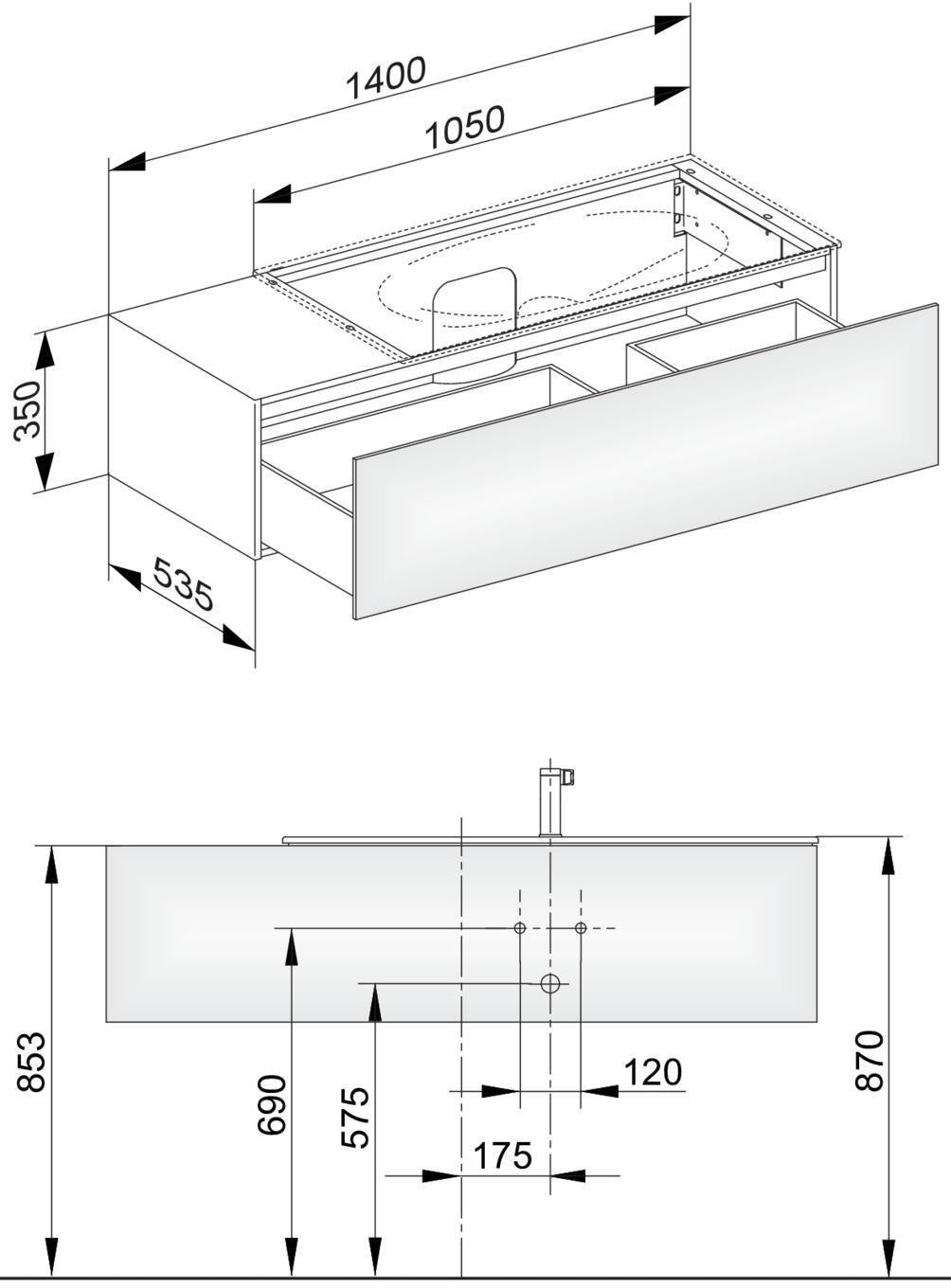 KEUCO Edition 11 Waschtischunterbau 1400 mm Weiß Hochglanz mit Auszug und Push-Open