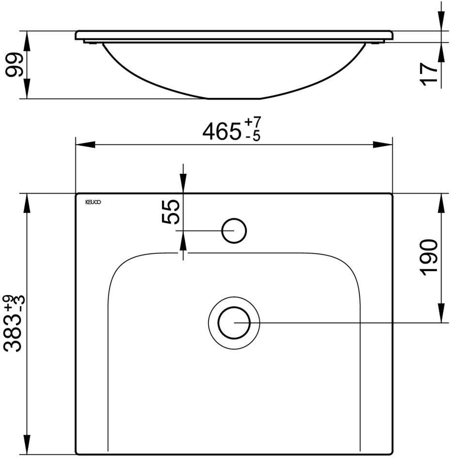 KEUCO X-Line Keramik-Waschtisch 465 mm weiß ohne Hahnlochbohrung
