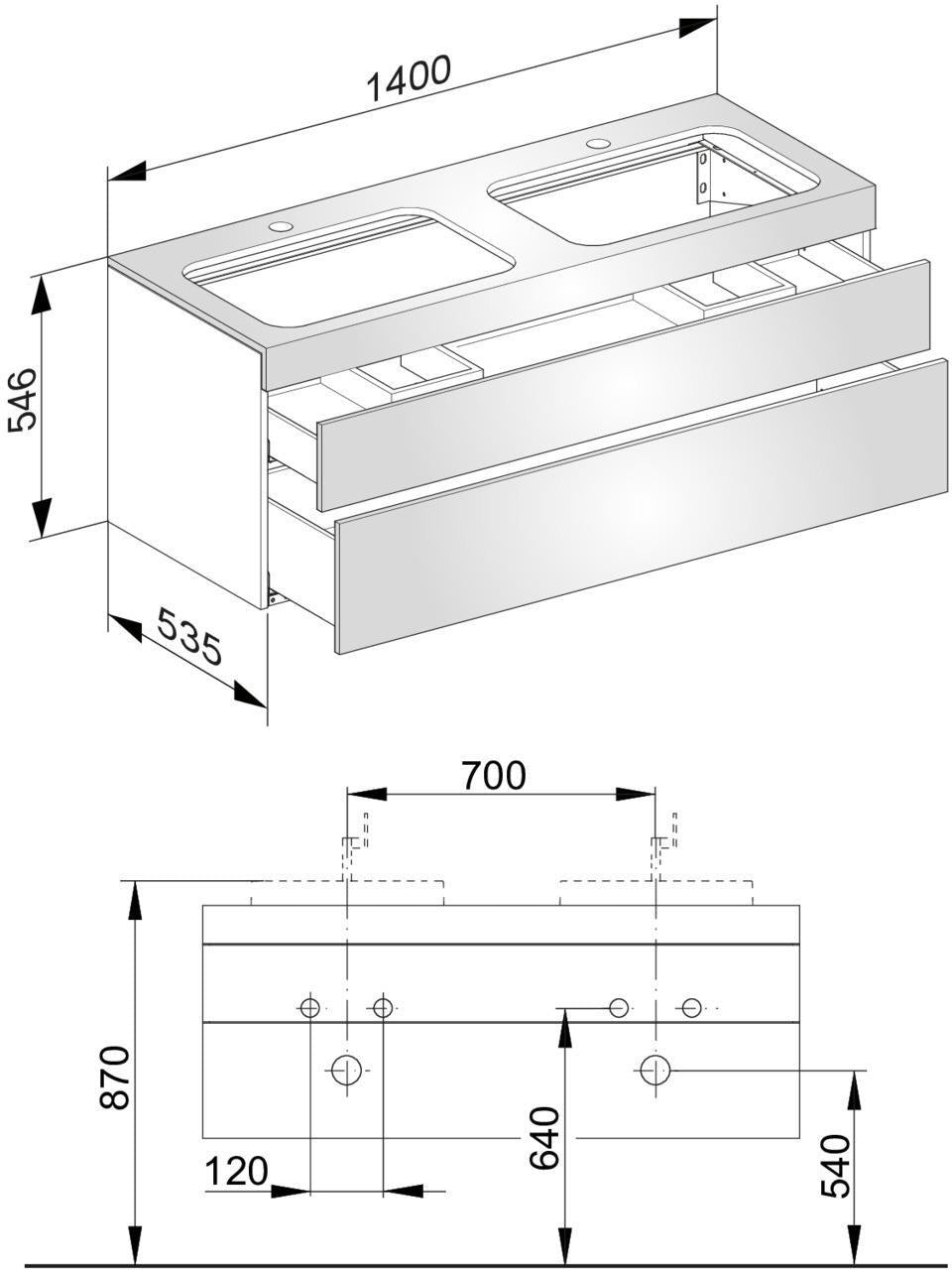 KEUCO Edition 400 Waschtischunterbau 1400 mm anthrazit mit 2 Auszügen und Glasabdeckplatte