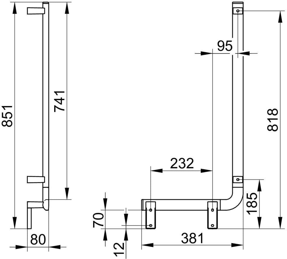 KEUCO AXESS Winkelgriff 90° links 381/851 mm silber-eloxiert – Wandmontage