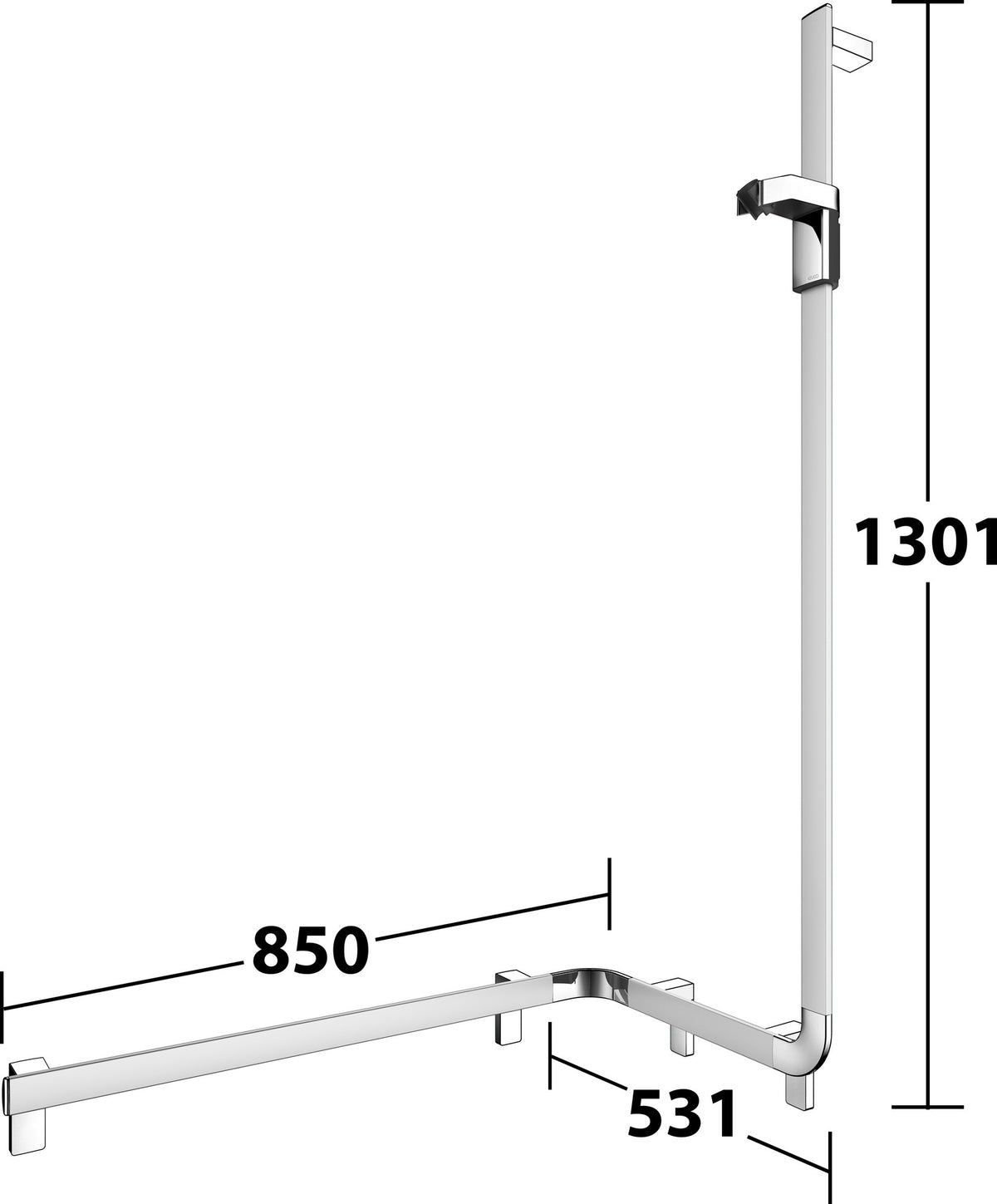 KEUCO AXESS Duschhandlauf 550/531/1301 mm mit Brausestange rechts, silber-eloxiert