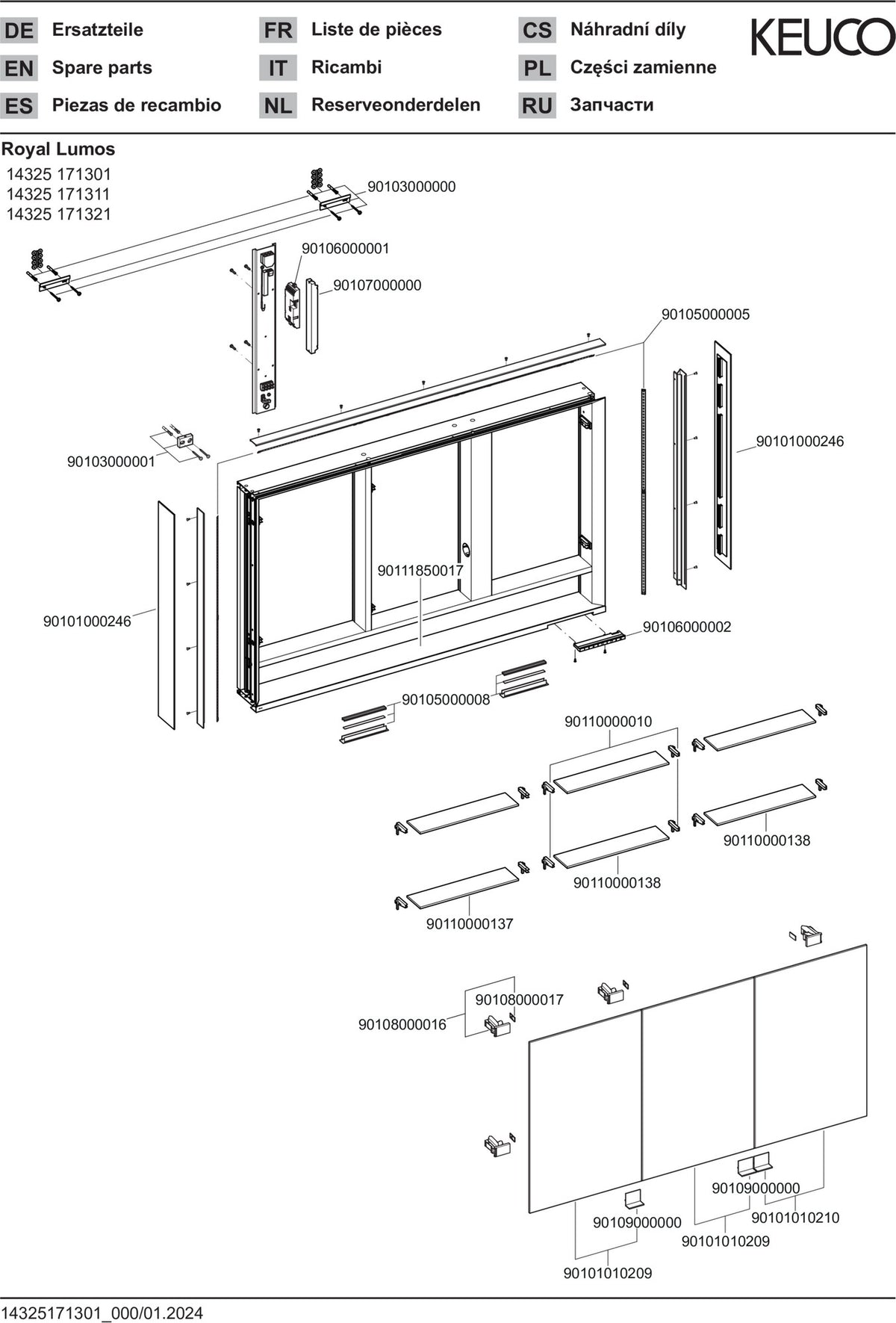 KEUCO Royal Lumos Spiegelschrank 1200 mm mit Spiegelheizung, silber-eloxiert, Ablagefach
