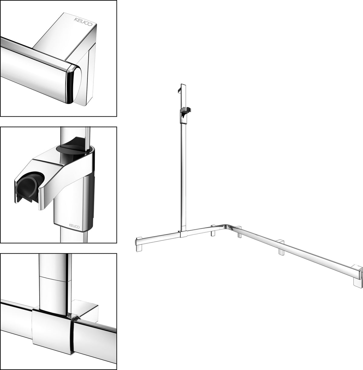 KEUCO AXESS Duschhandlauf 850 mm rechts mit Brausestange, silber-eloxiert