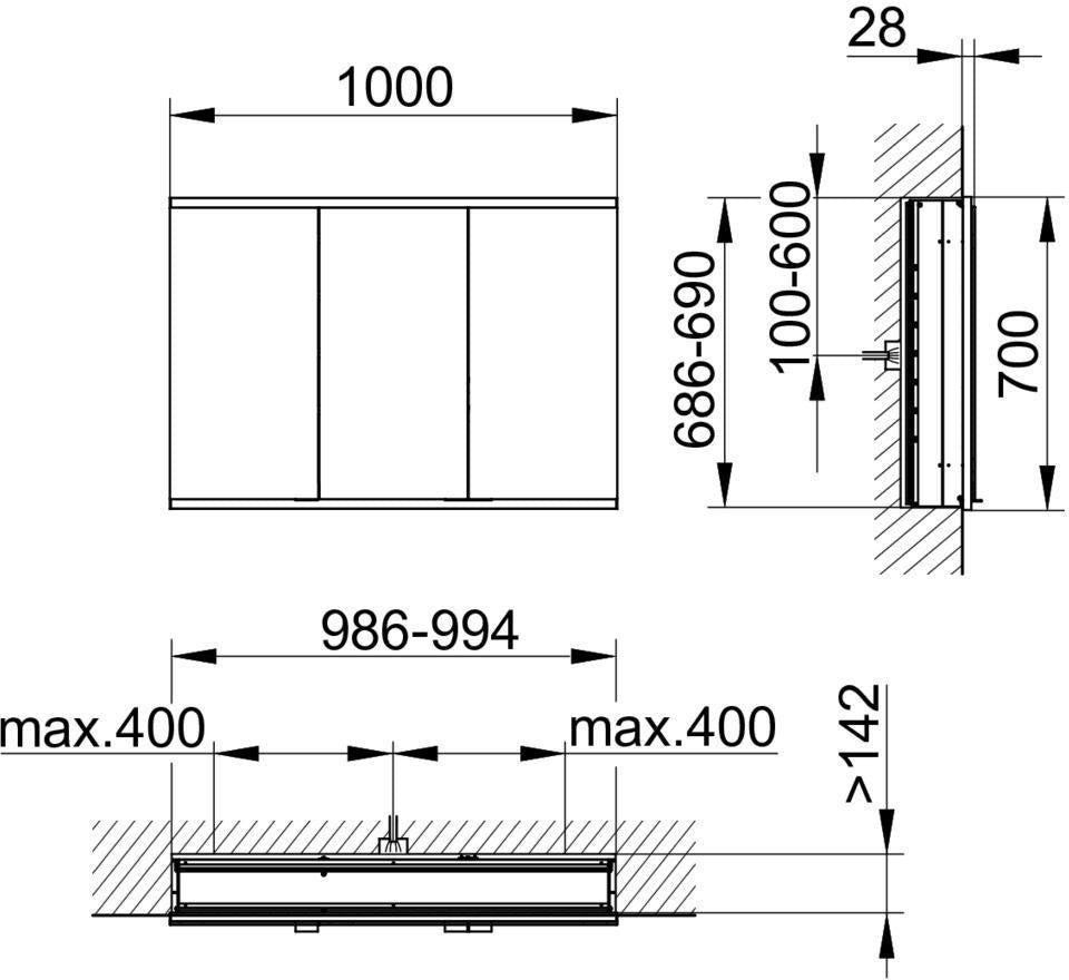 KEUCO Royal Modular 2.0 Spiegelschrank beleuchtet 900 mm, 2 Steckdosen, silber-eloxiert