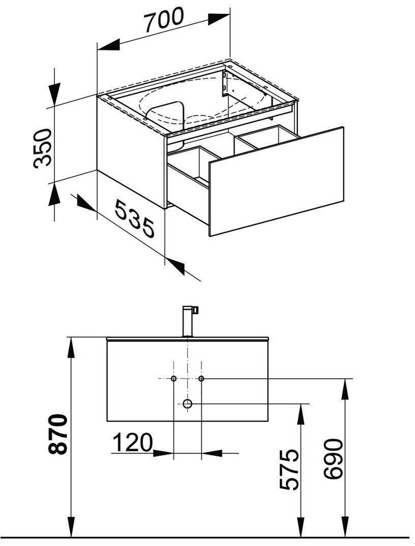 KEUCO Edition 11 Waschtischunterbau 700 mm, 1 Auszug, schwarz/Glas schwarz, Push-Open