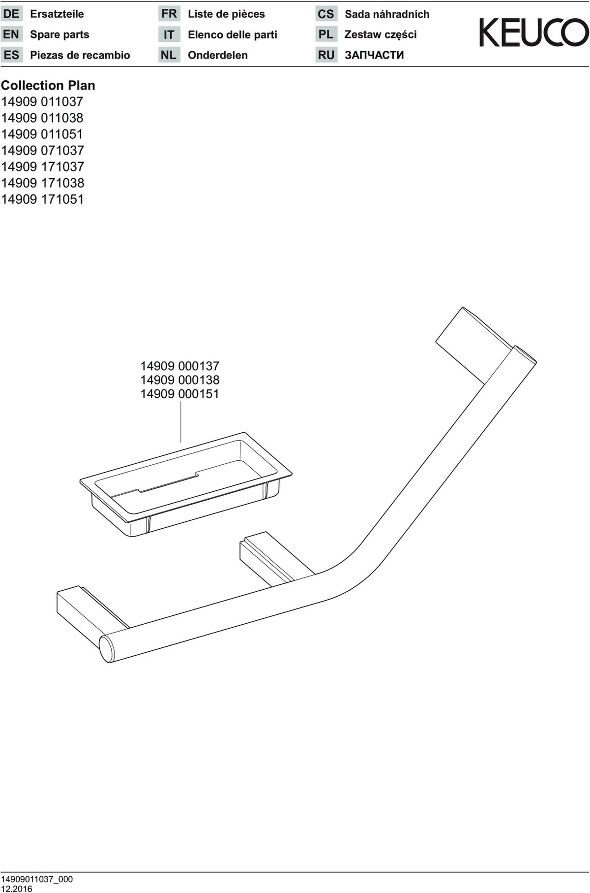 KEUCO Haltegriff Plan 135° rechts mit Seifenablage – verchromt/schwarz, 444 mm