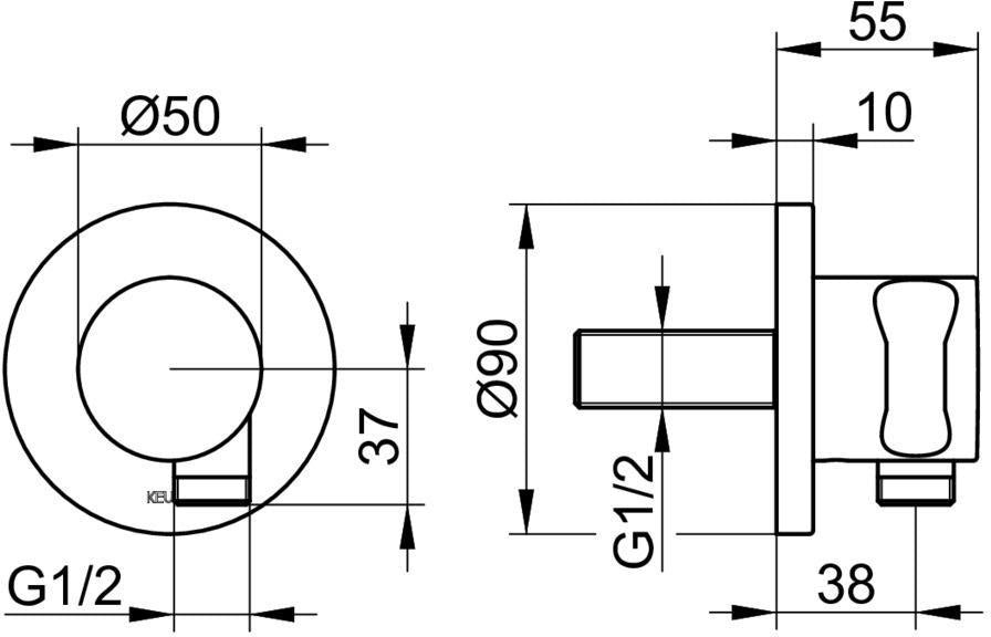 KEUCO IXMO Schlauchanschluss DN 15 mit Brausehalter, rund, Bronze gebürstet