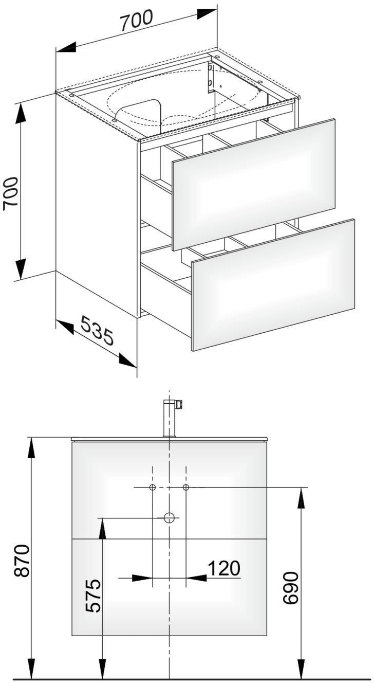 KEUCO Edition 11 Waschtischunterbau 700 mm, 2 Auszüge, anthrazit/Glas anthrazit, ohne Griff