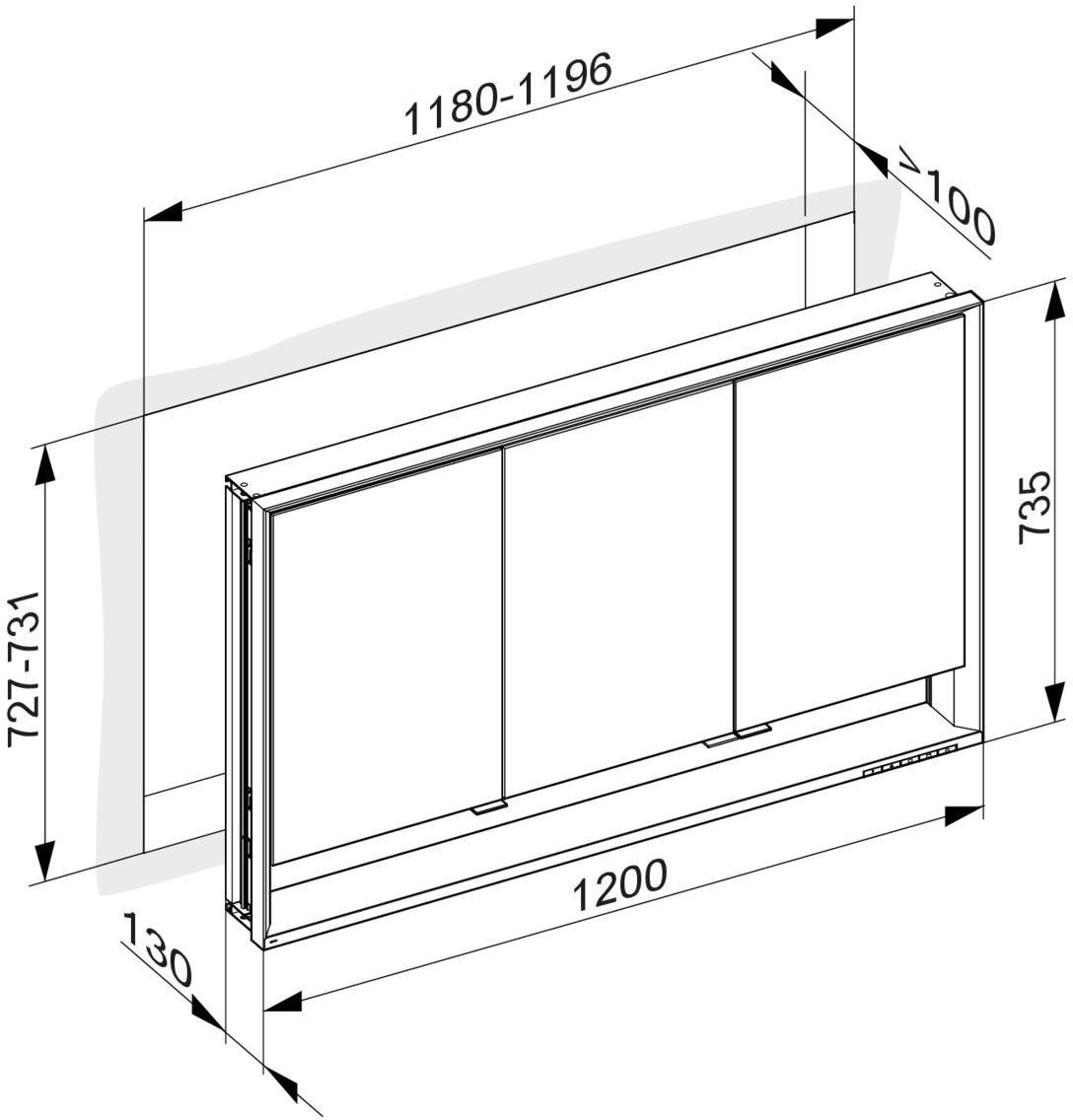 KEUCO Royal Lumos Spiegelschrank Wandeinbau 1200x735x130 mm silber-eloxiert mit Ablagefach