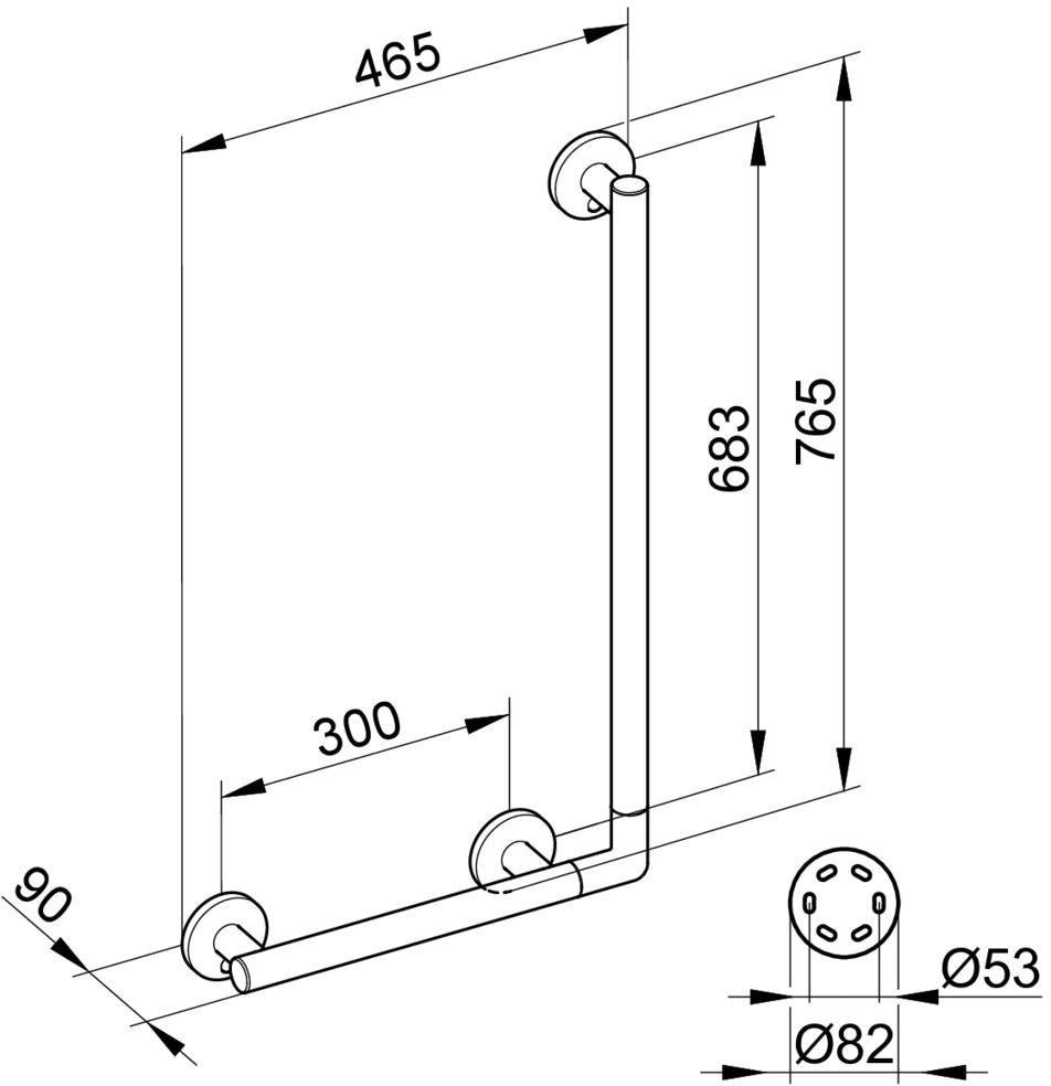 KEUCO PLAN CARE Winkelgriff 90° verchromt, 465/765 mm, Belastbarkeit 115 kg, Wandmontage