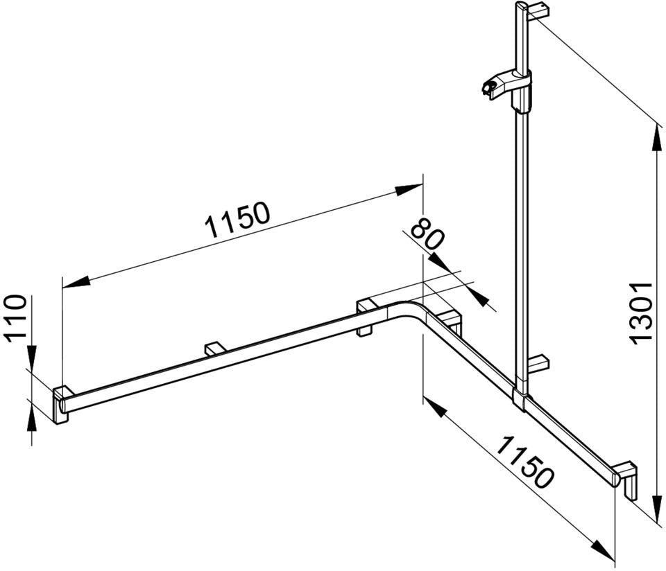 KEUCO AXESS Duschhandlauf 850 mm rechts mit Brausestange, silber-eloxiert