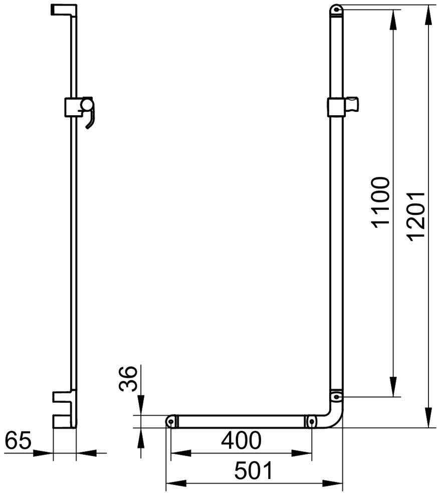 KEUCO Winkelgriff Elegance 31606, verchromt, rechte Ausführung, 401/701 mm – Haltegriff für Wandmontage, 115 kg belastbar
