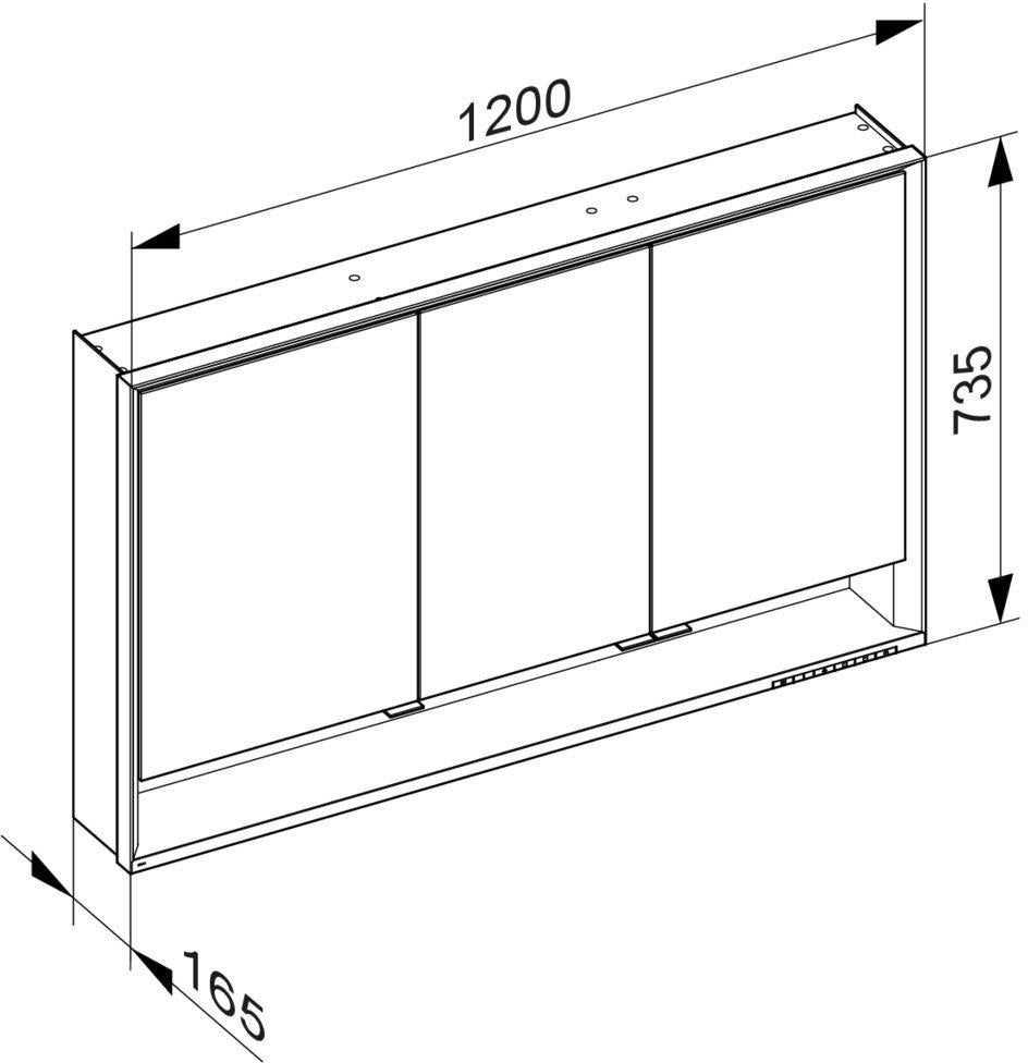 KEUCO Royal Lumos Spiegelschrank 1200 mm mit Beleuchtung, 3 Türen, silber-eloxiert