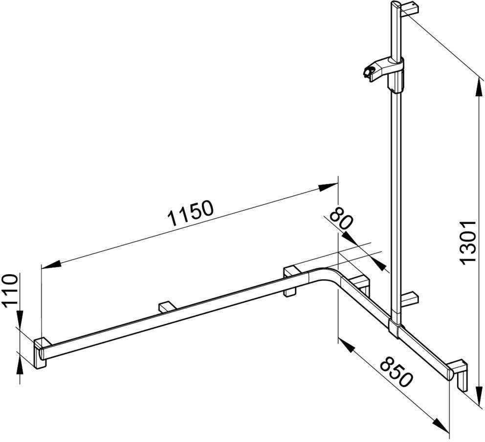 KEUCO AXESS Duschhandlauf 850 mm rechts mit Brausestange, silber-eloxiert