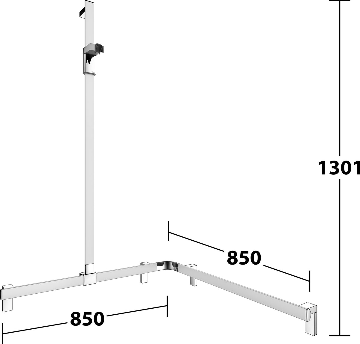 KEUCO AXESS Duschhandlauf 850 mm rechts mit Brausestange, silber-eloxiert