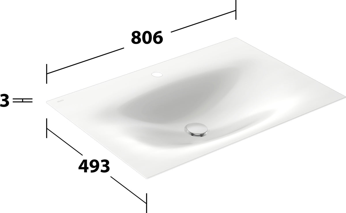 KEUCO Edition 11 Art Emaille-Waschtisch 806 mm mit 1-Loch-Bohrung in Weiß