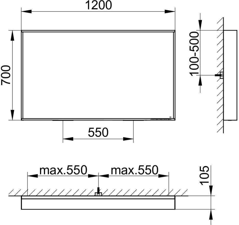 KEUCO X-Line Lichtspiegel 460x850mm anthrazit – LED, Touch-Sensor, A++