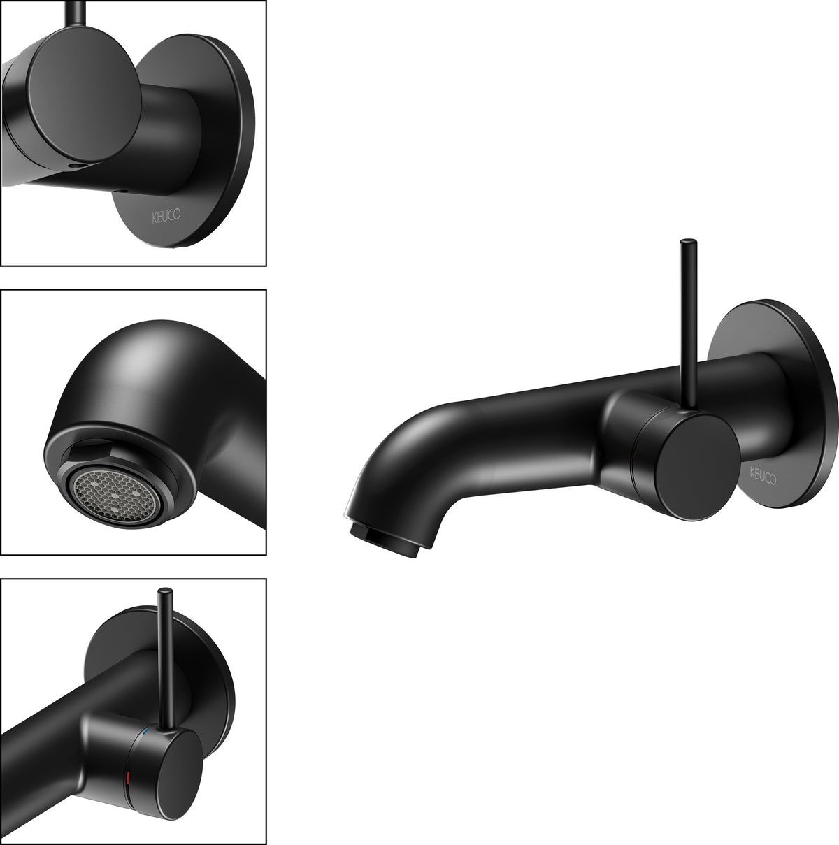 KEUCO IXMO Einhebel-Waschtischmischer Unterputz, rund, Ausladung 165 mm, schwarz matt