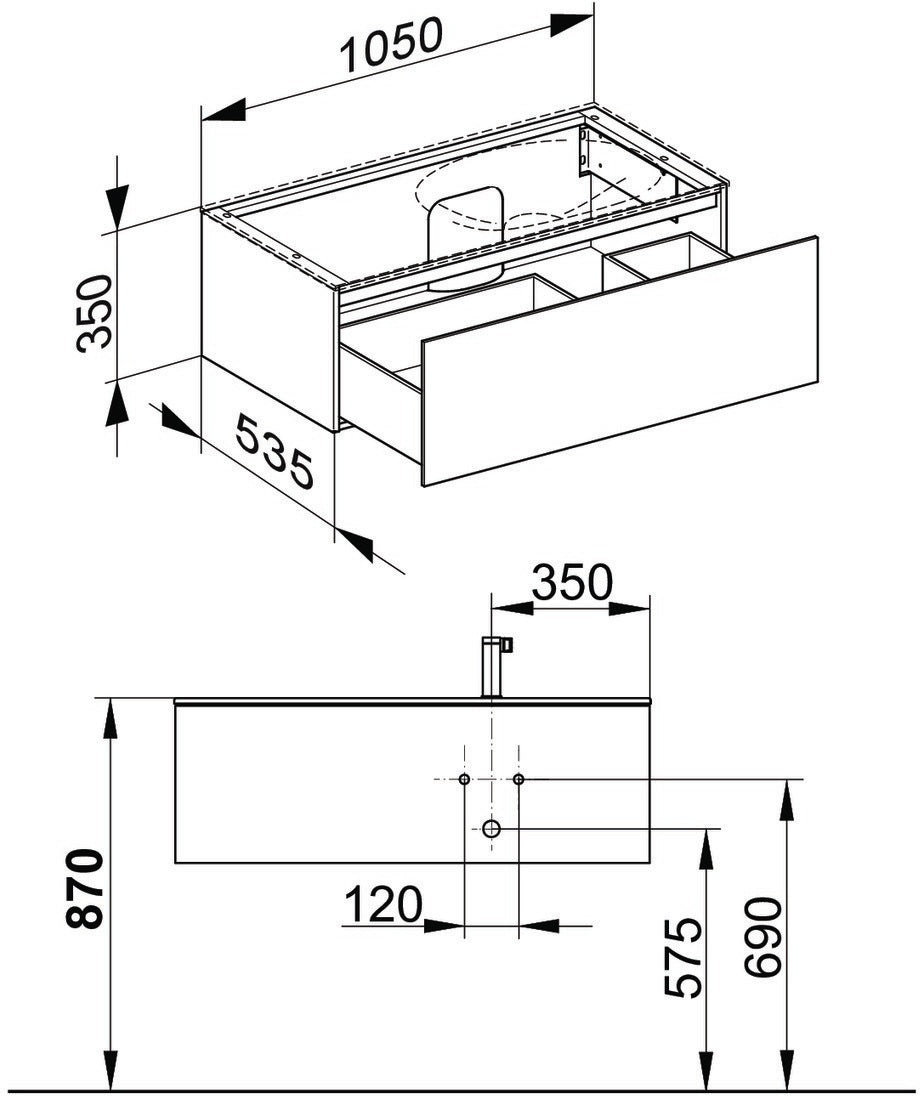 KEUCO Edition 11 Waschtischunterbau 1050 mm anthrazit Glas mit Push-Open-Funktion