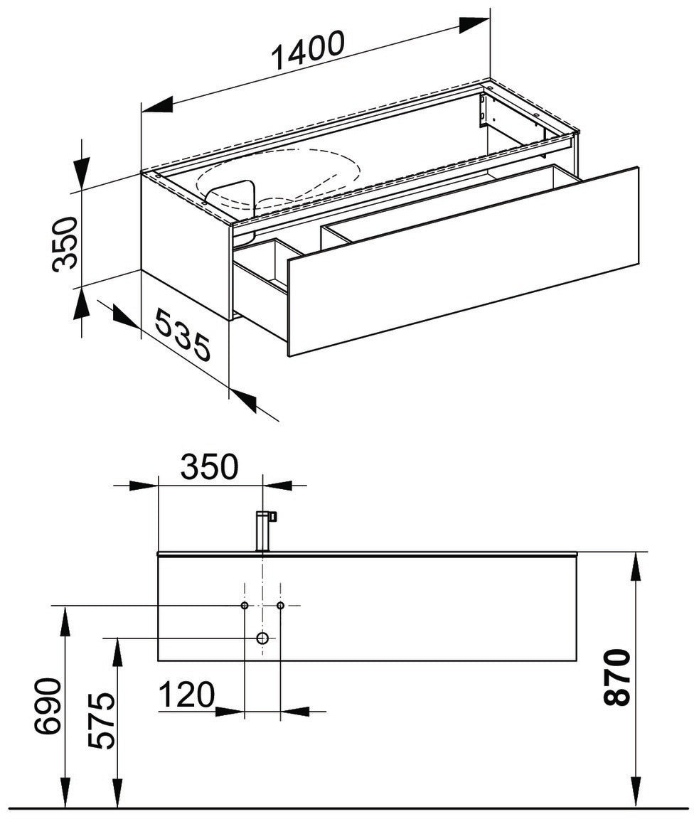 KEUCO Edition 11 Waschtischunterbau 1400 mm anthrazit/Glas anthrazit, 1 Auszug, Push-Open