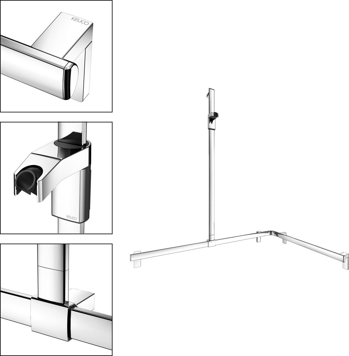 KEUCO AXESS Duschhandlauf 850 mm rechts mit Brausestange, silber-eloxiert