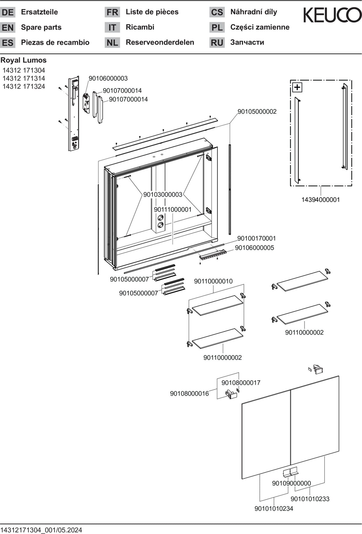 KEUCO Royal Lumos Spiegelschrank 800 mm, Wandeinbau, silber-eloxiert, LED-Beleuchtung
