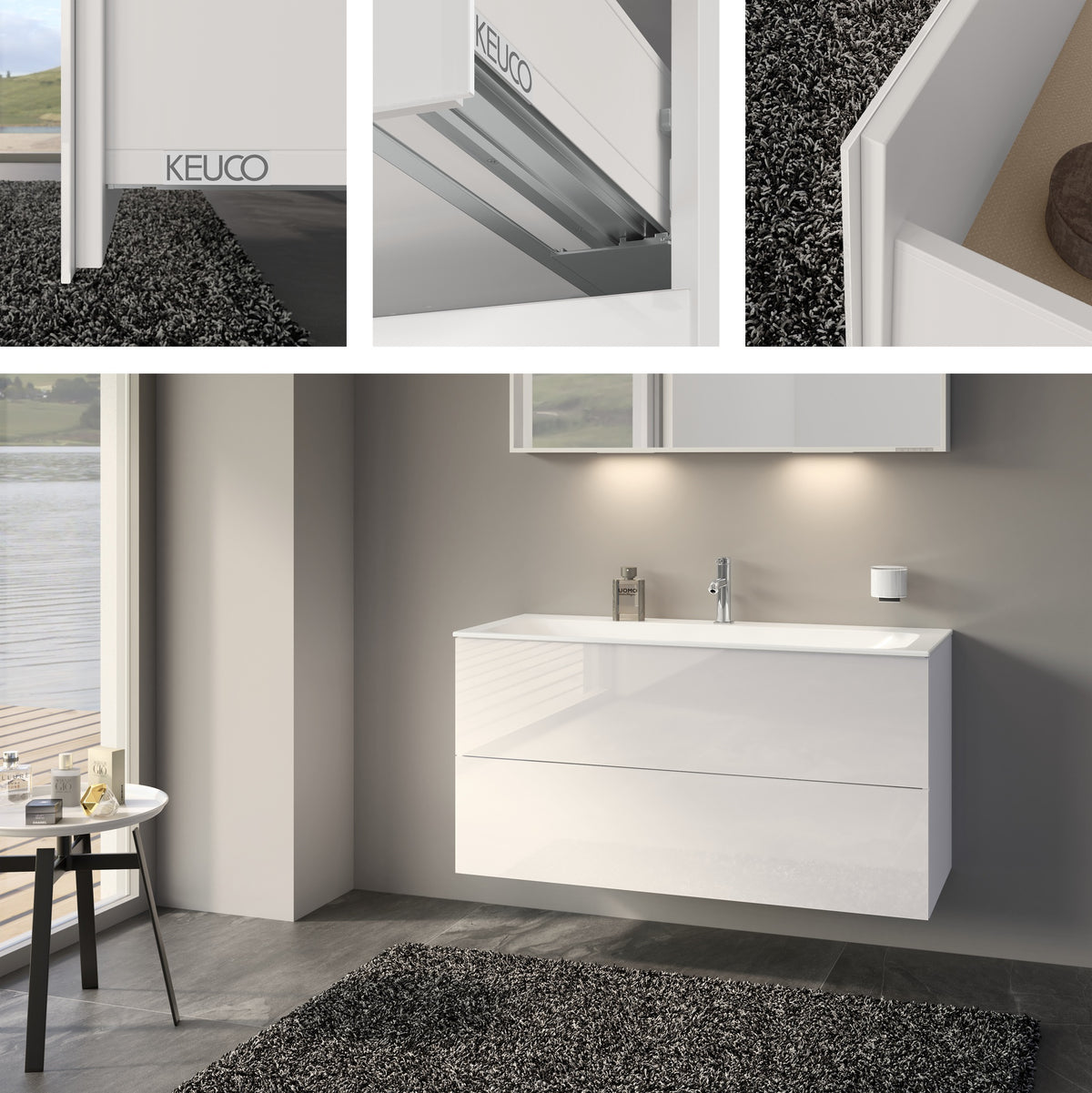 KEUCO X-Line Waschtischunterbau 1200 mm mit 2 Auszügen, anthrazit, wandmontiert, ohne Griff