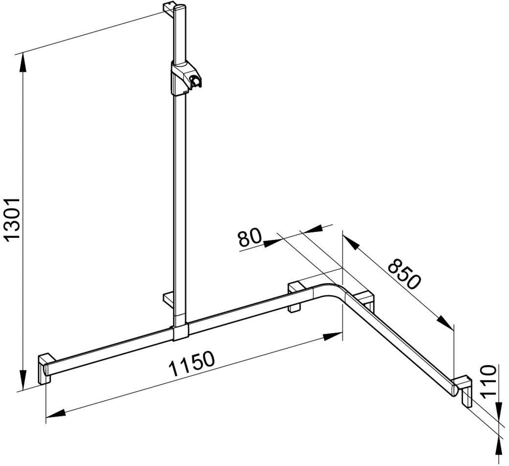 KEUCO AXESS Duschhandlauf 850 mm rechts mit Brausestange, silber-eloxiert