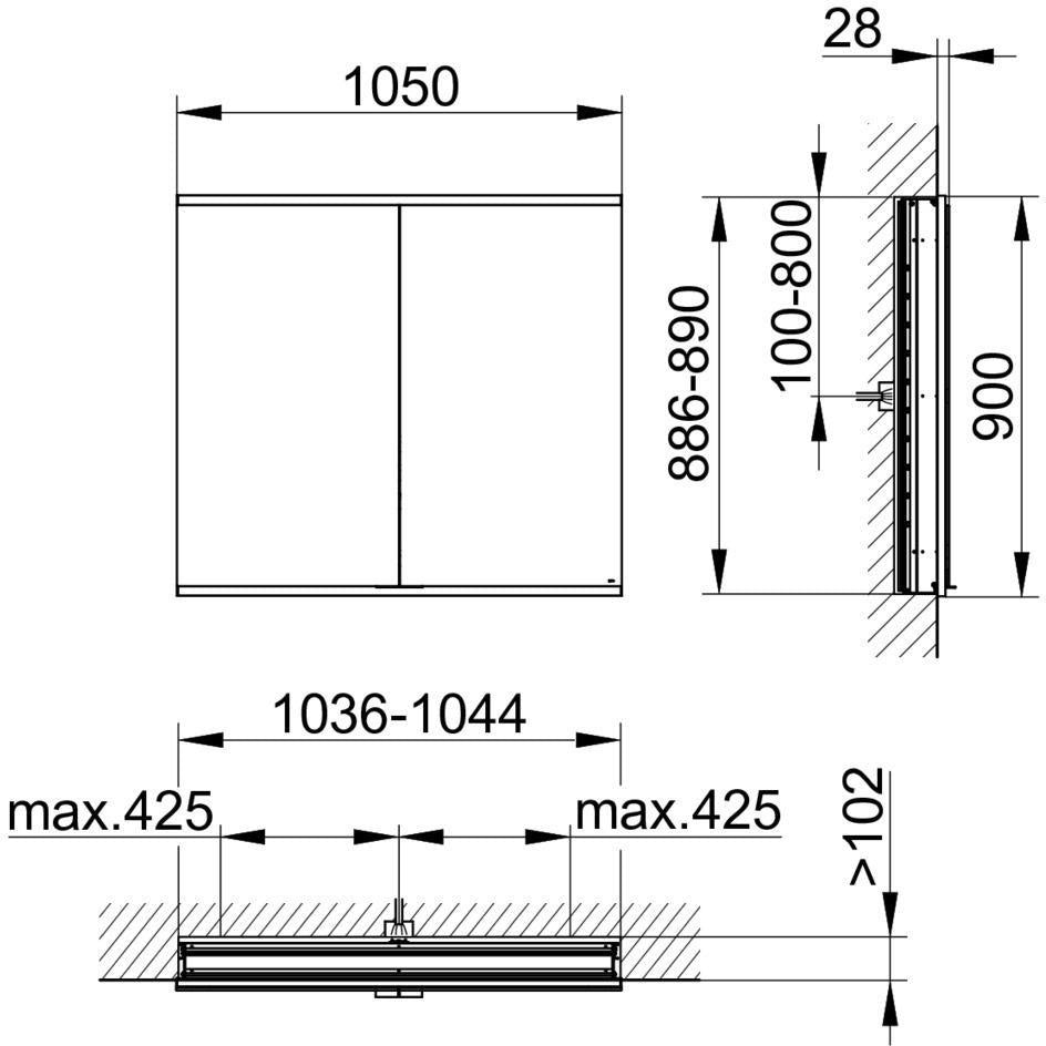 KEUCO Royal Modular 2.0 Spiegelschrank beleuchtet 1050 mm mit USB – Wandeinbau silber-eloxiert