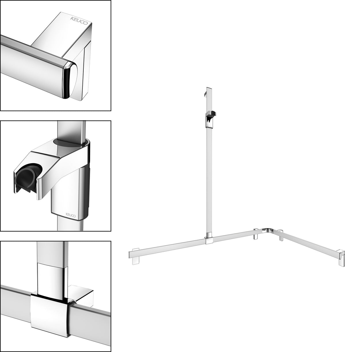 KEUCO AXESS Duschhandlauf 850 mm rechts mit Brausestange, silber-eloxiert