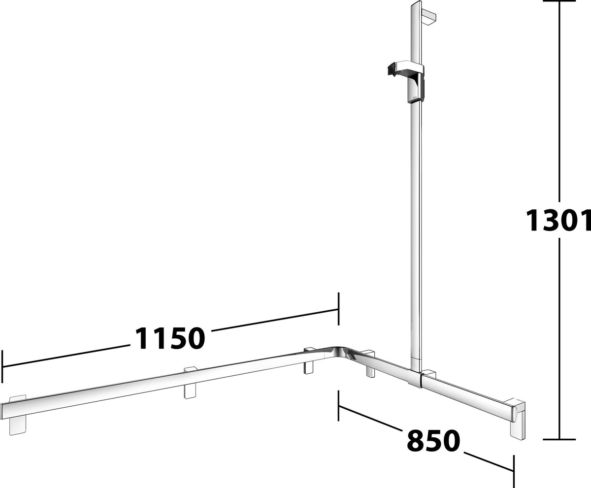 KEUCO AXESS Duschhandlauf 850 mm rechts mit Brausestange, silber-eloxiert