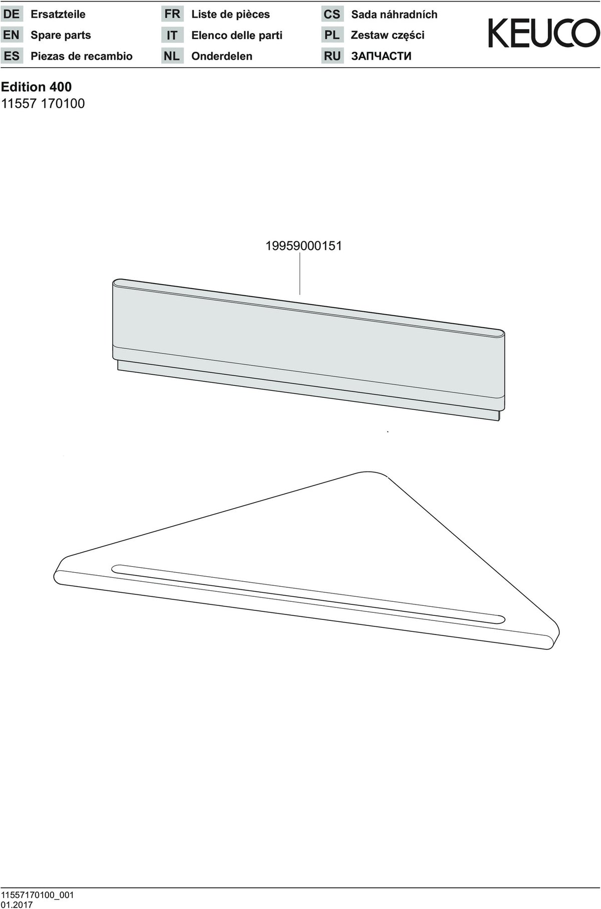 KEUCO Eckduschablage Edition 400 11557, Aluminium silber-eloxiert
