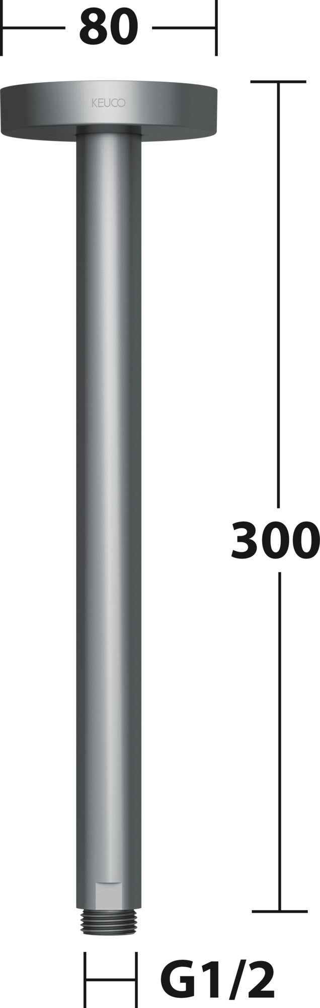 KEUCO Brausearm Elegance 51688, Deckenanschluss, 100 mm, verchromt – Rundes Design für die Deckenmontage