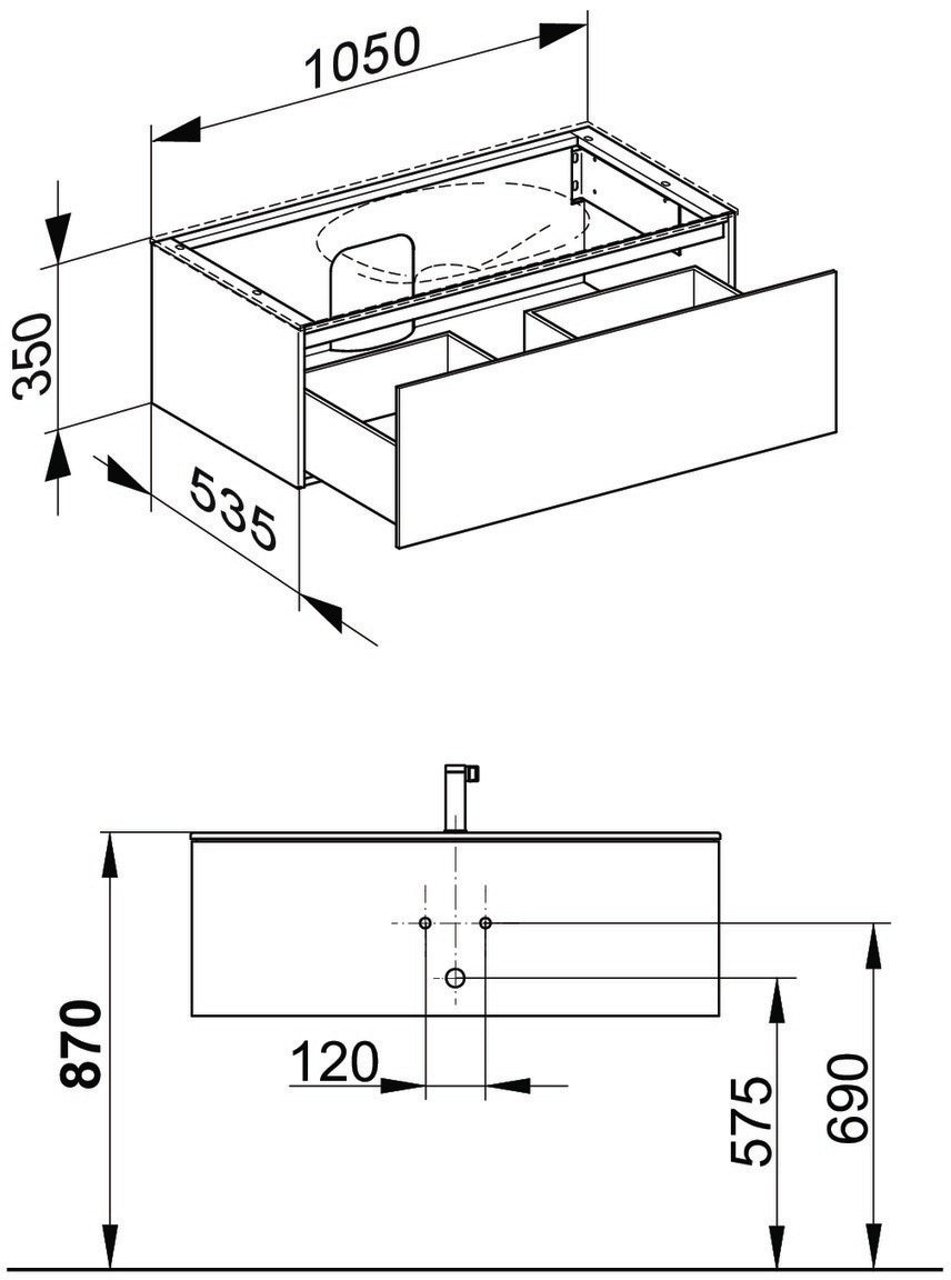 KEUCO Edition 11 Waschtischunterbau 1050 mm, 1 Auszug, Schwarz/Glas Schwarz, Push-Open