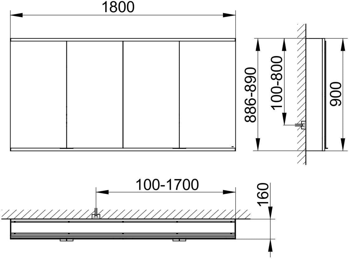KEUCO Royal Modular 2.0 Spiegelschrank 1800 mm, unbeleuchtet, 4 Türen, silber-eloxiert