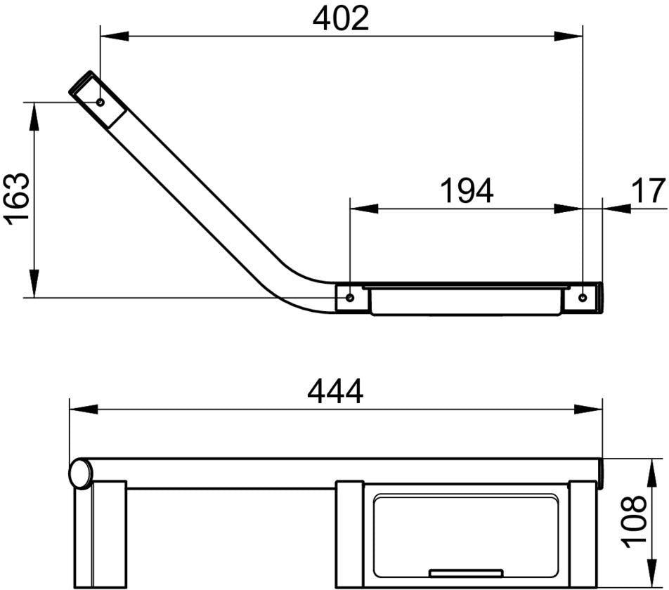 KEUCO Haltegriff Plan 135° rechts mit Seifenablage – verchromt/schwarz, 444 mm