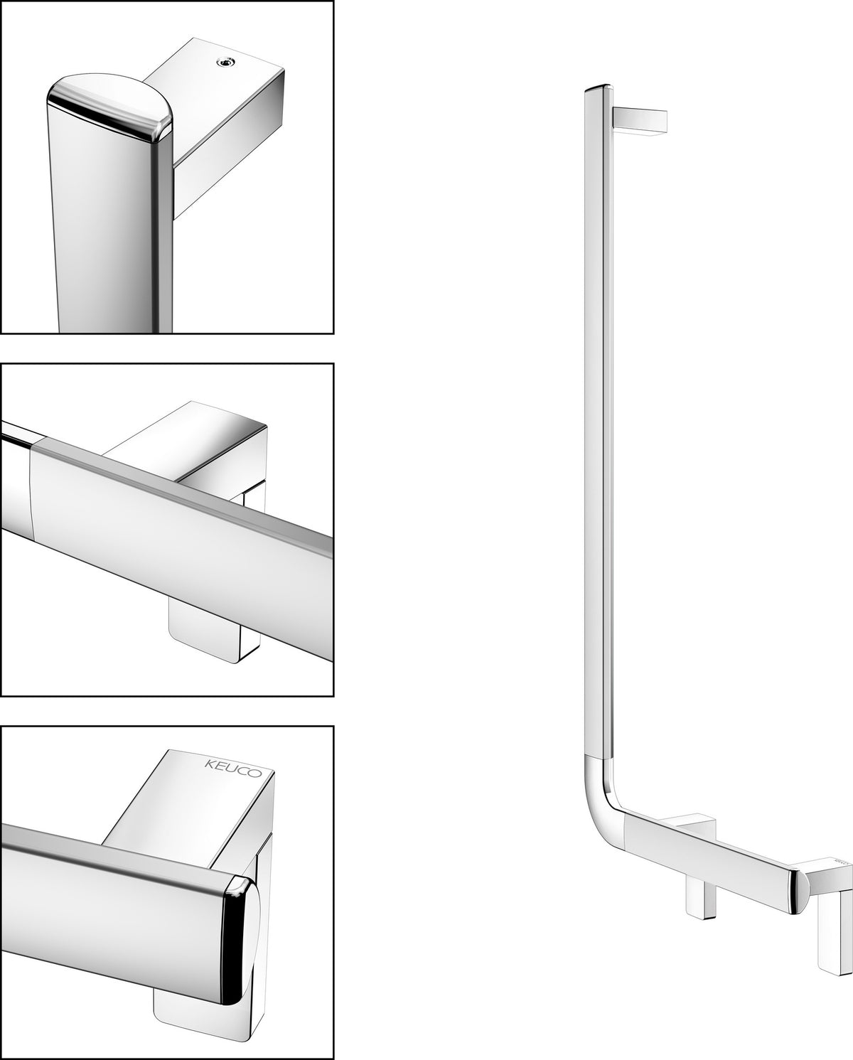 KEUCO AXESS Winkelgriff 90° links 381/851 mm silber-eloxiert – Wandmontage