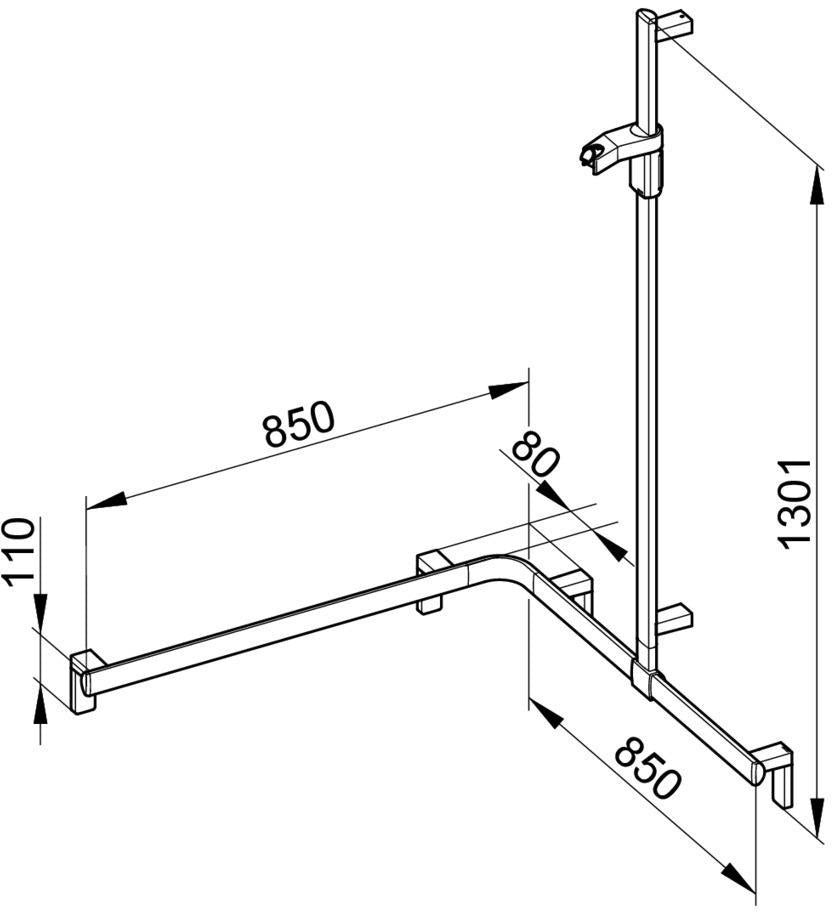 KEUCO AXESS Duschhandlauf 850 mm rechts mit Brausestange, silber-eloxiert