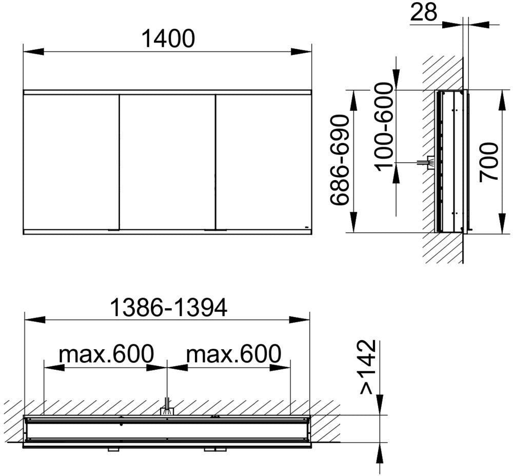 KEUCO Royal Modular 2.0 Spiegelschrank beleuchtet 900 mm, 2 Steckdosen, silber-eloxiert