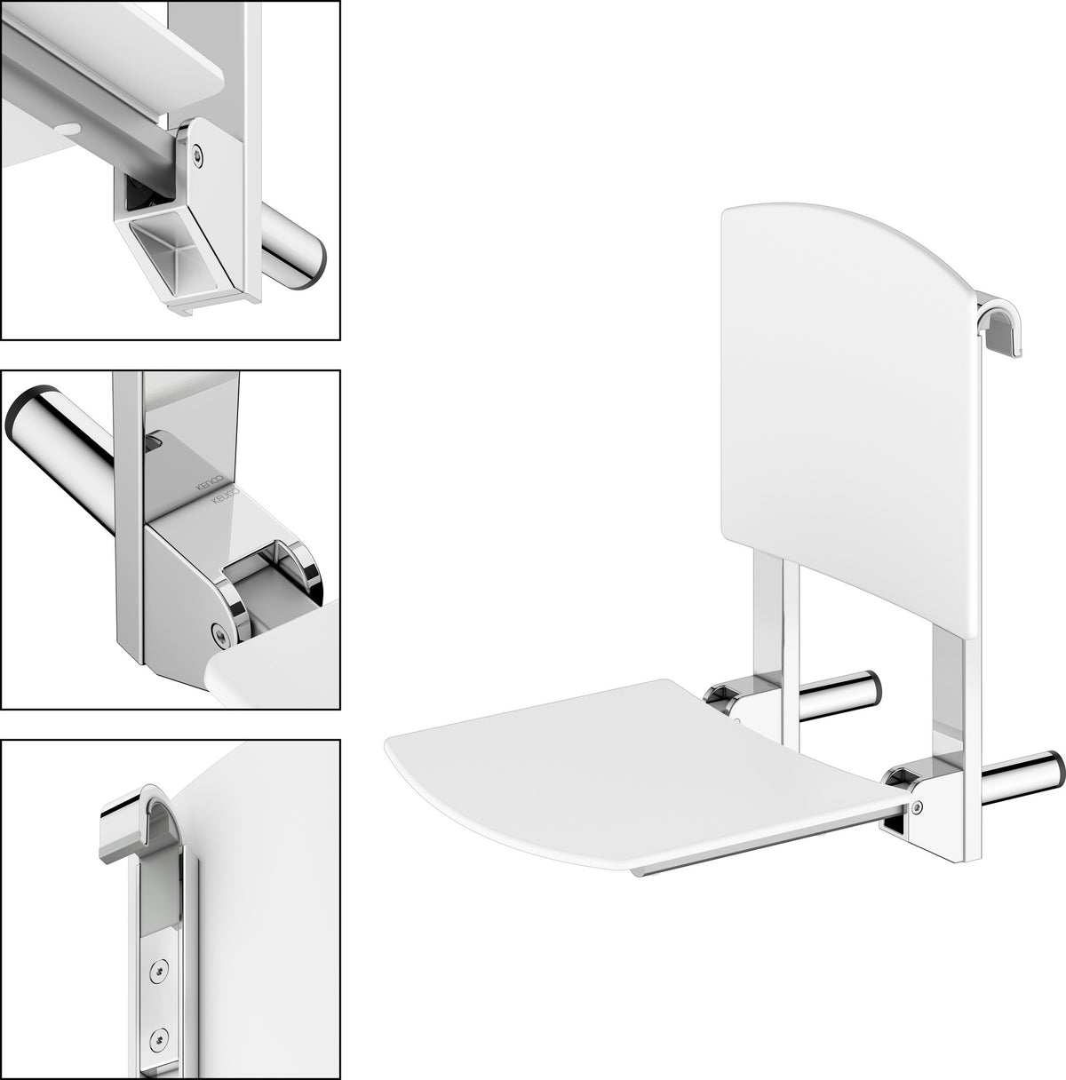 KEUCO Klappsitz zum Einhängen Care 35181 verchromt/schwarz – Wandmontage