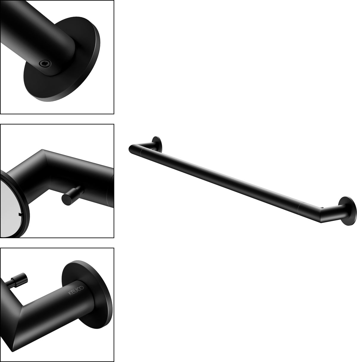 KEUCO REVA Badetuchhalter 600 mm schwarz matt mit integriertem Haken – Wandmontage