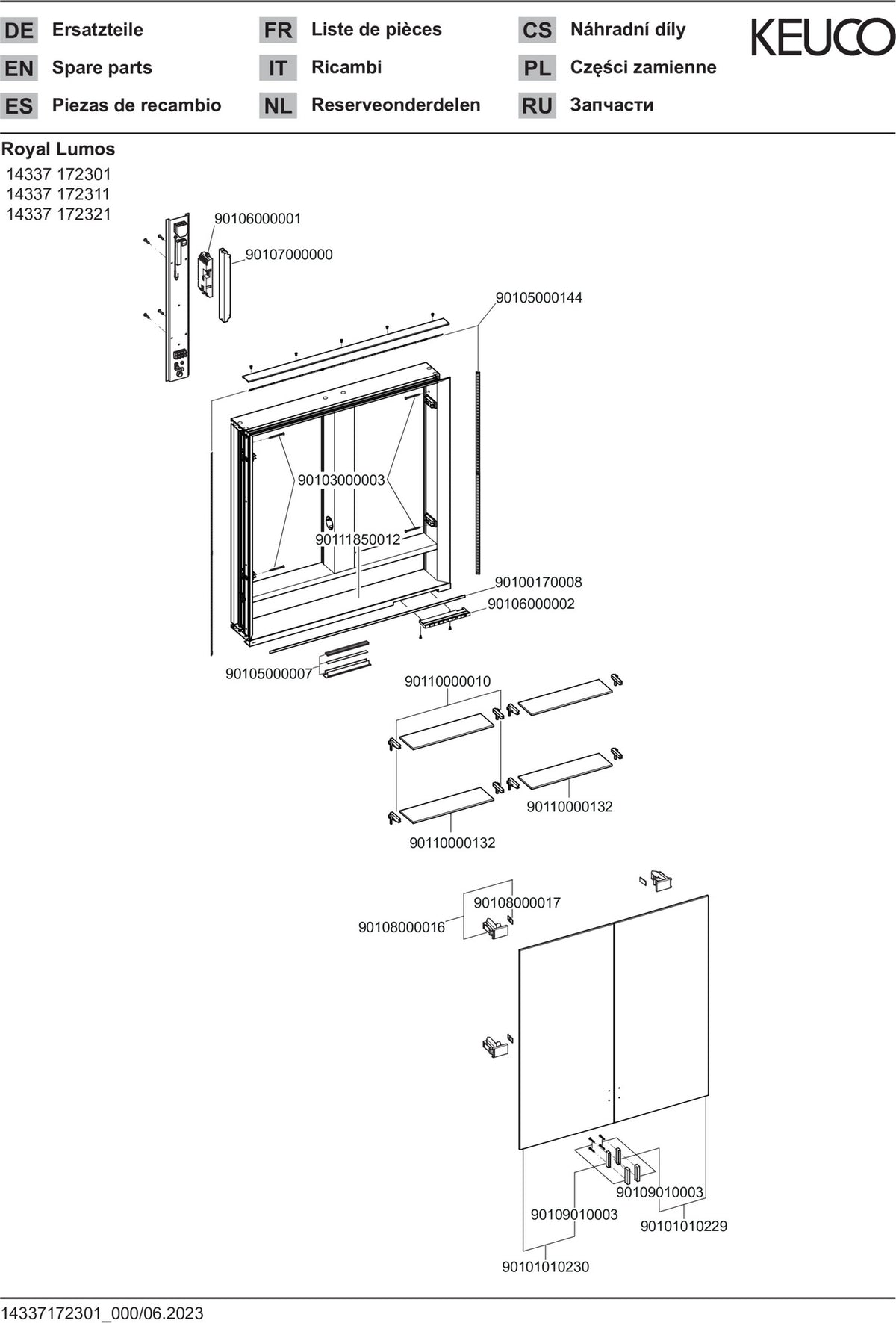 KEUCO Royal Lumos Spiegelschrank Wandeinbau 700 x 735 x 130 mm silber-eloxiert mit Ablagefach