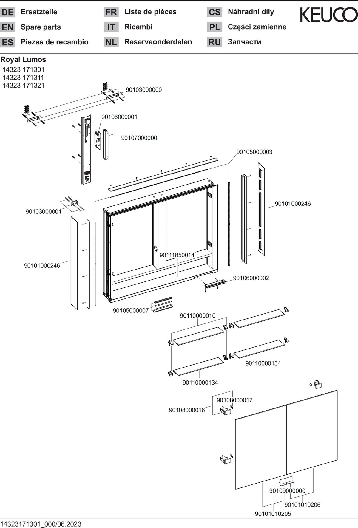 KEUCO Royal Lumos Spiegelschrank 900 mm silber-eloxiert mit Ablagefach – Wandvorbau