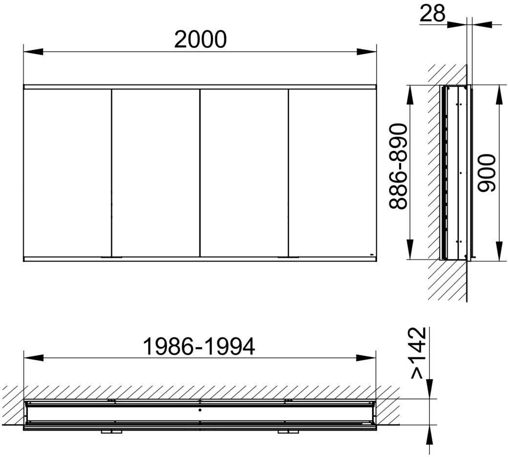 KEUCO Royal Modular 2.0 Spiegelschrank 2000 mm, unbeleuchtet, 4 Türen, Wandeinbau, silber-eloxiert