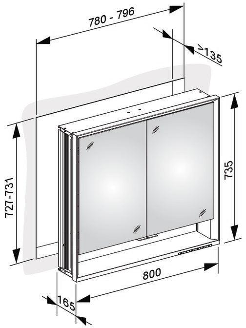 KEUCO Royal Lumos Spiegelschrank 800 mm, Wandeinbau, silber-eloxiert, LED-Beleuchtung