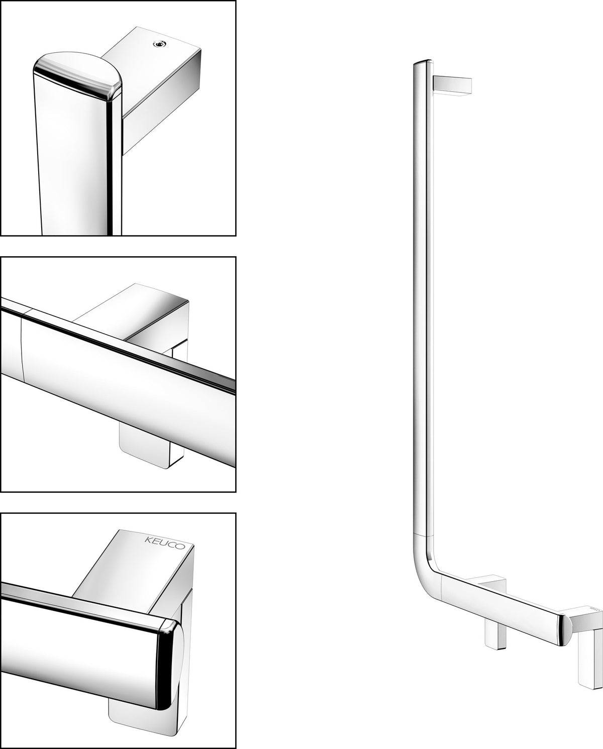 KEUCO AXESS Winkelgriff 90° links 381/851 mm silber-eloxiert – Wandmontage