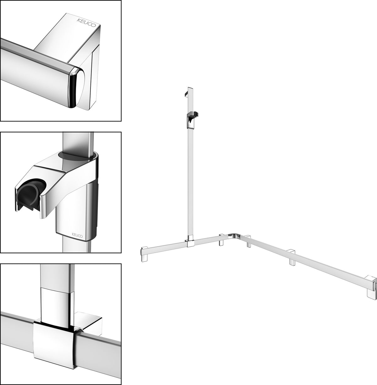 KEUCO AXESS Duschhandlauf 850 mm rechts mit Brausestange, silber-eloxiert